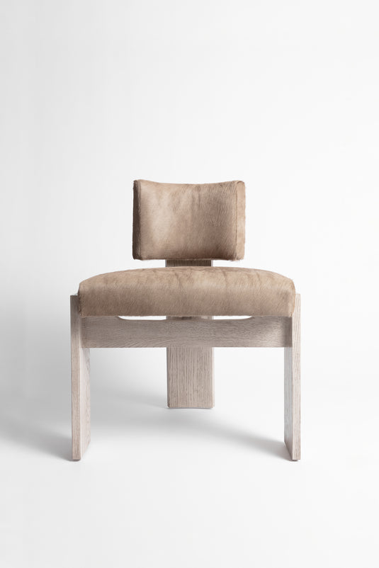 Shown in Sand Oak with Taupe Pony Hide cushions