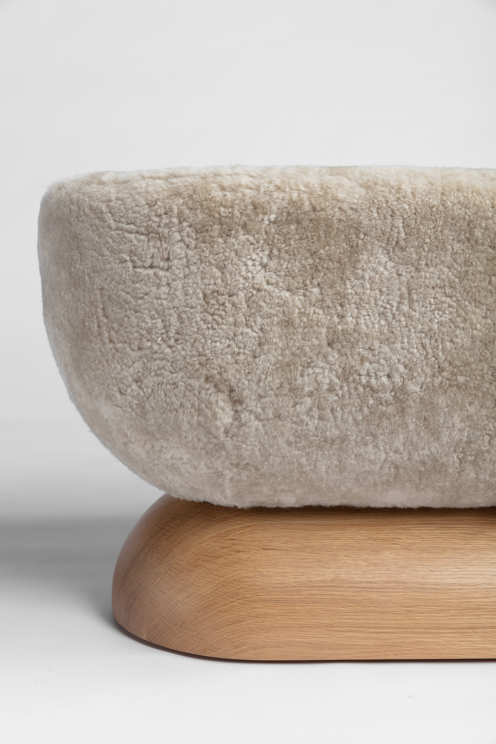 Shown in Natural Oak base with Dusty Beige Shearling top