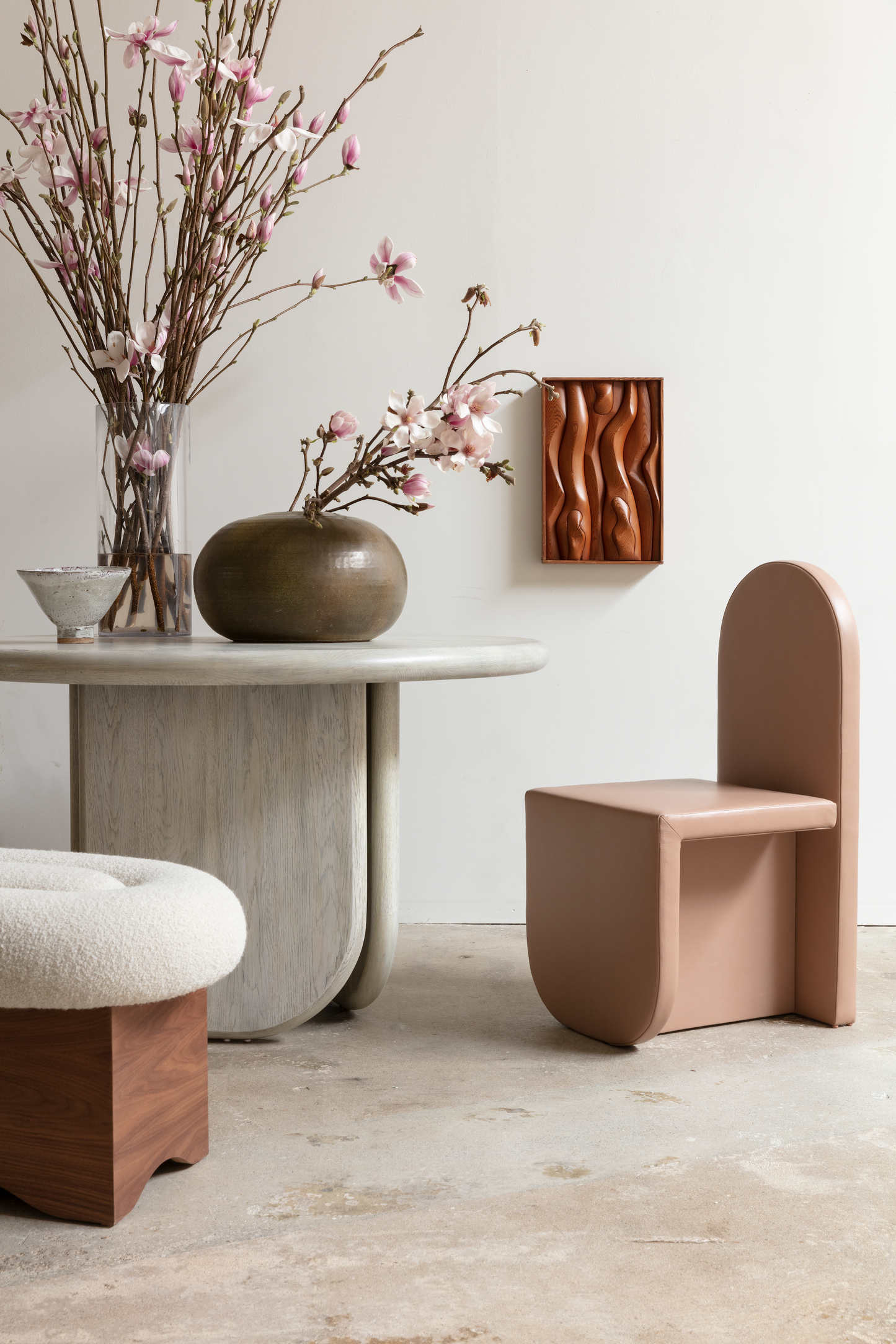 Shown in Natural Walnut base finish along with Paddle Table and U Chair