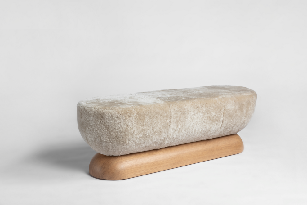 Shown in Natural Oak base with Dusty Beige Shearling top