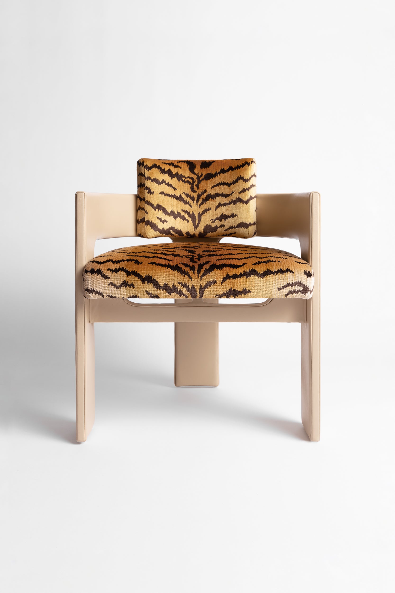 Shown in Almond leather frame and Scalamandré Tigre Silk as featured in Wild Things
