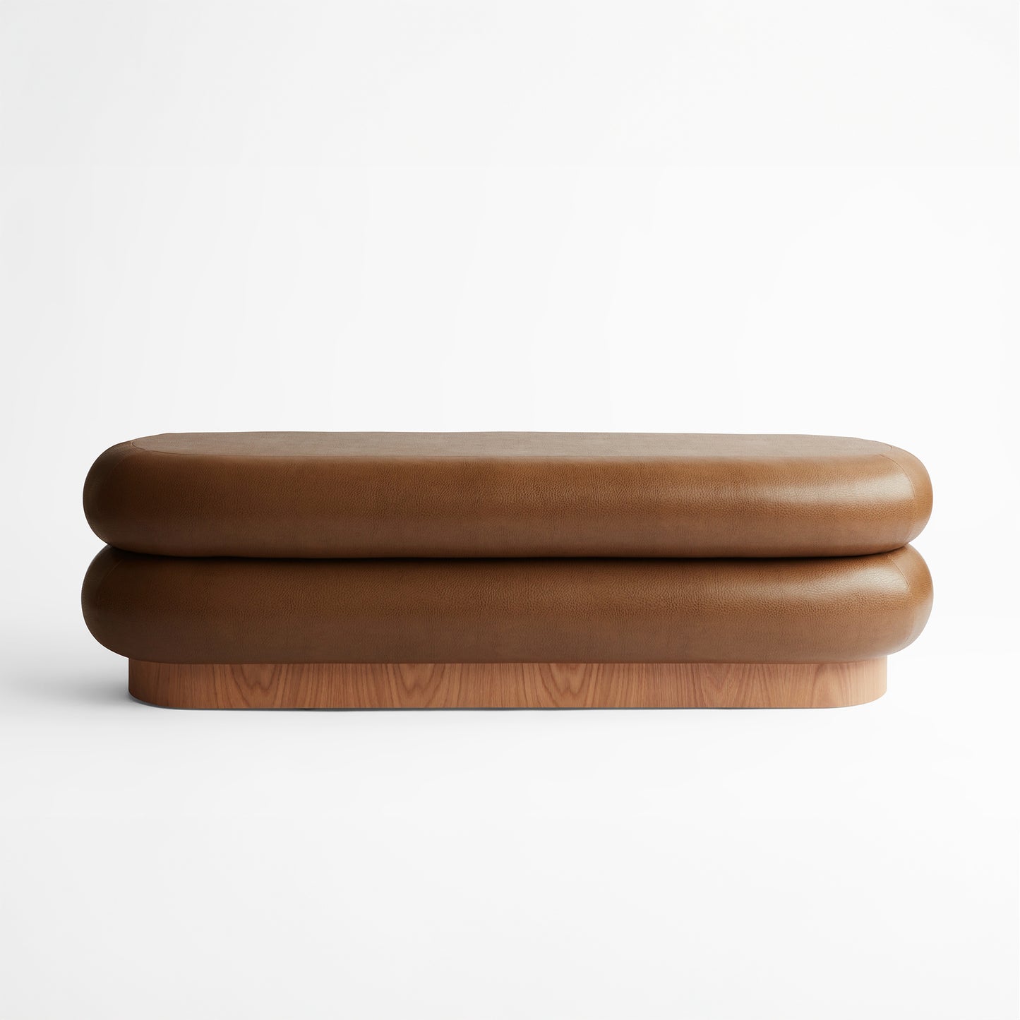 Shown in Natural Walnut frame; Upholstered in leather