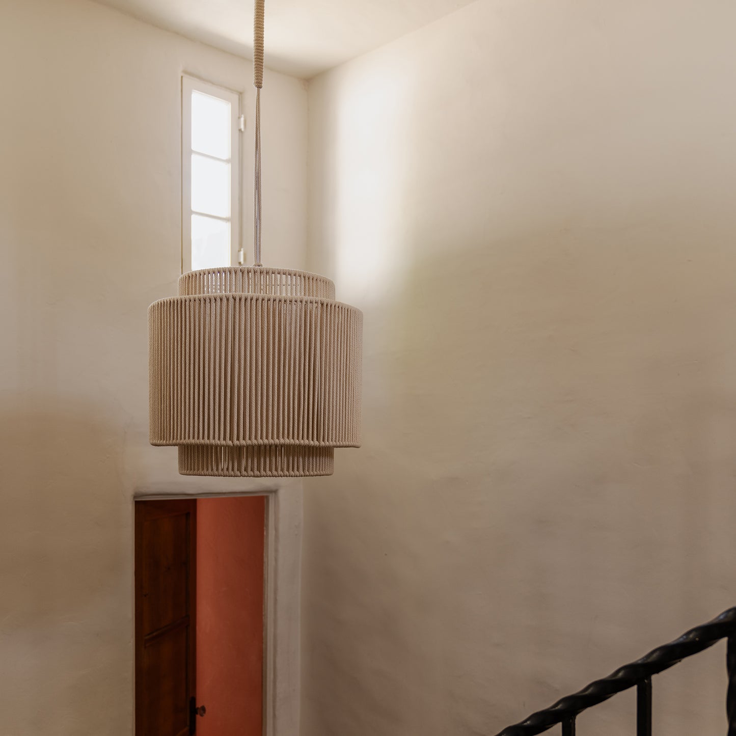 Double Drum Small Natural White Pendant - Expedited