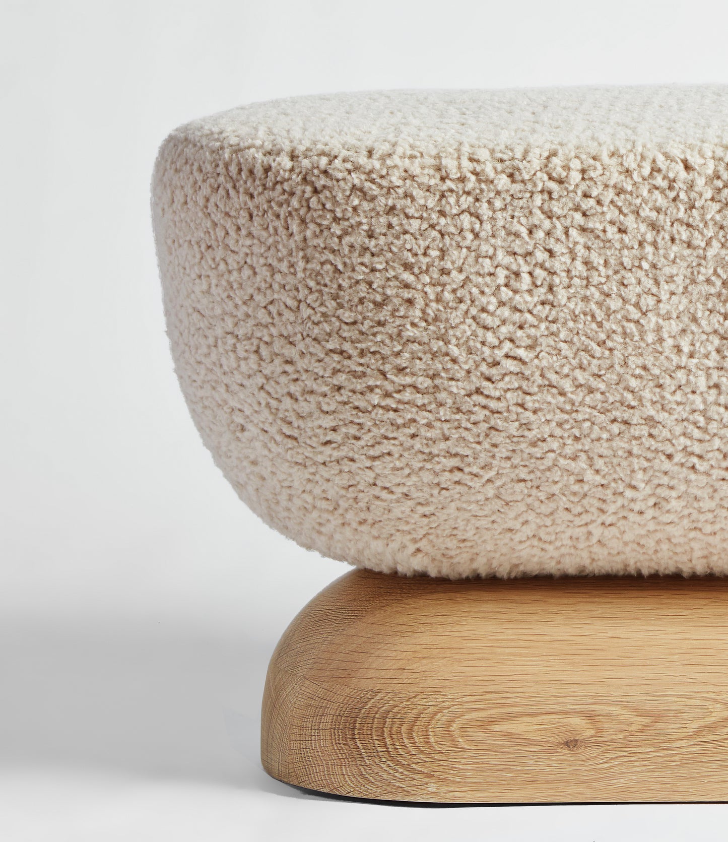 Shown in Natural Oak base with Boucle fabric