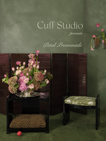 Fold Pet Bed+House paired with Fold Stool in Ebony Piano Lacquer and Fold Screen Short in Black Cherry Lacquer